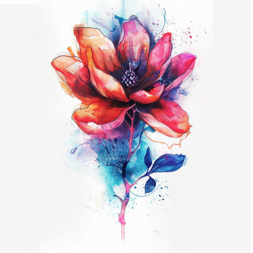 Vibrant watercolor-style floral tattoo design on white background