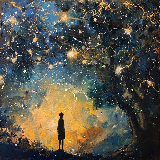 Person standing under starry canopy, evoking wonder
