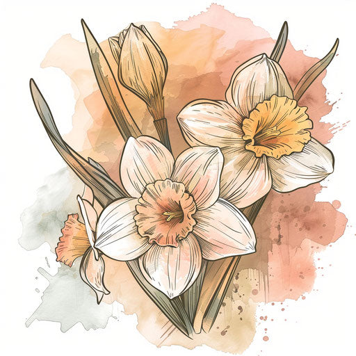 Romantic tattoo sketch of daffodil bouquet