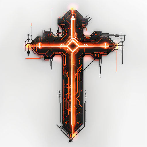 Futuristic cyberpunk strength cross tattoo with neon