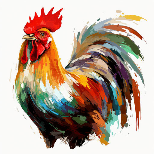 Rooster clipart in the style of Impressionistic Art, on white background