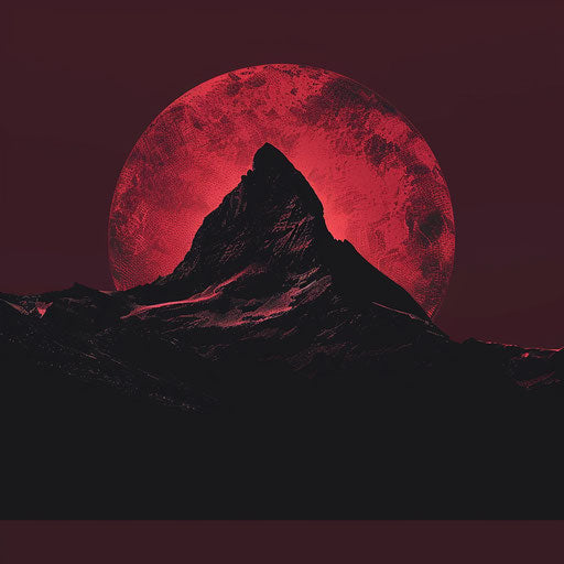 Realistic mountain silhouette on rich burgundy background