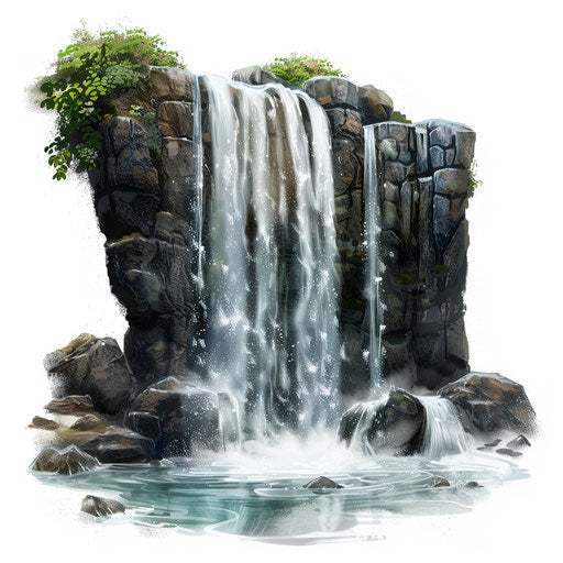 Waterfall clipart on white flat background