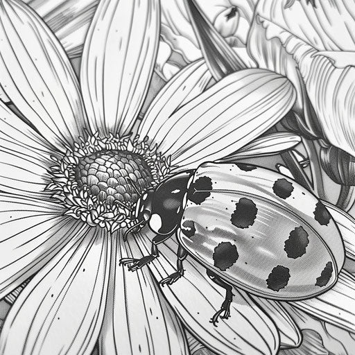 Ladybug on flower petal close-up