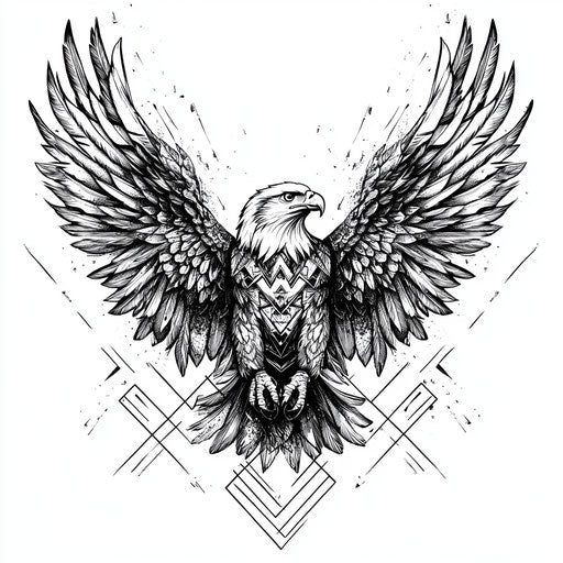 Eagle tattoo on hand with geometric pattern