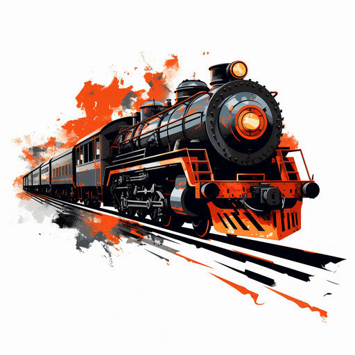 Train drawing in the style of Chiaroscuro Art, on white background