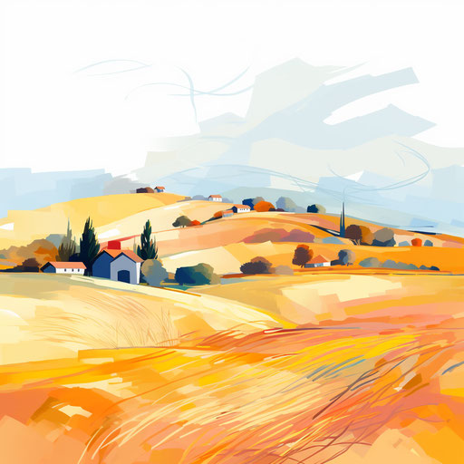 Country clipart in the style of Impressionistic Art