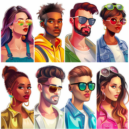 Social clipart in photo realistic style with vibrant colors