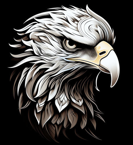 Tribal tattoo with eagle head, sculptural engraving style