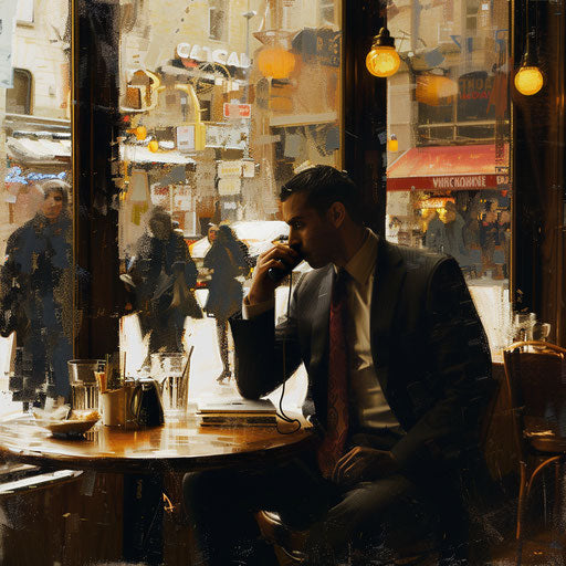 Businessman on phone in busy café