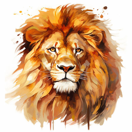Lion face, clipart in the style of oil painting, on white background