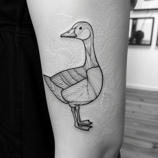 Contemporary minimalist tattoo sketch of a goose