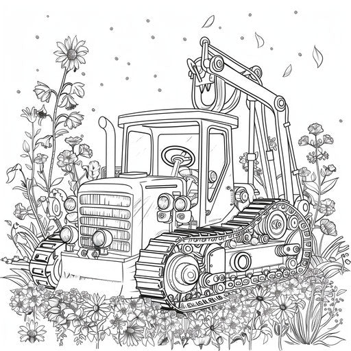 Whimsical bulldozer adorned with flowers at garden festival