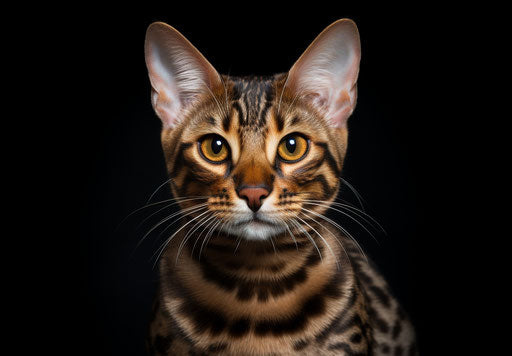 Bengal cat with ears up, light brown and maroon style, intricate hatching, 20 megapixels 33:23