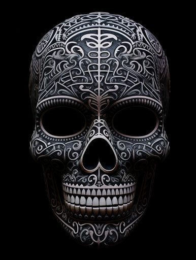 Tribal skull with elegant patterns and elongated shapes