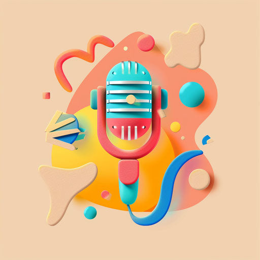 Playful podcast logo with bright colors and fun shapes
