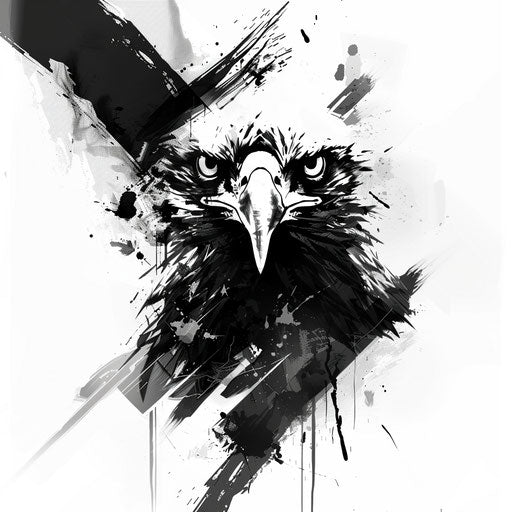 Modern abstract eagle tattoo using splash ink and brush stroke techniques on a white background