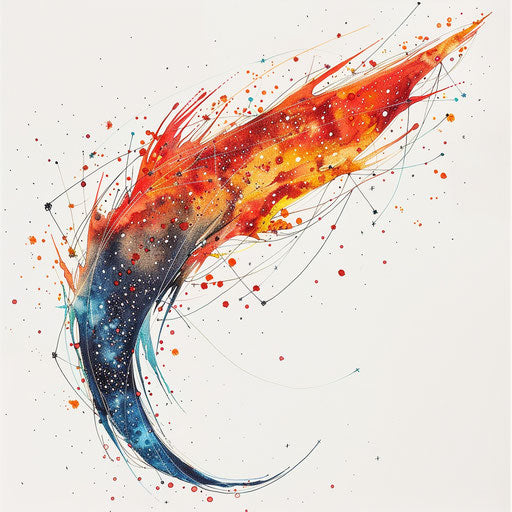 Astronomical fire tattoo on white star chart