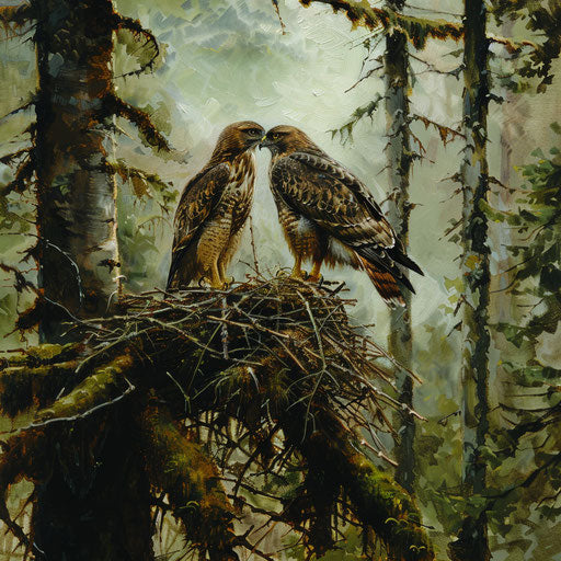 Intimate moment between two Swainson's hawks on their nest