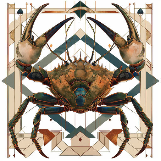 Art deco inspired illustration of Cancer sign on white backdrop