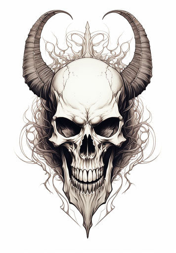 The tattooed skull with horns, d&d style, ashcan school, unsettling beings