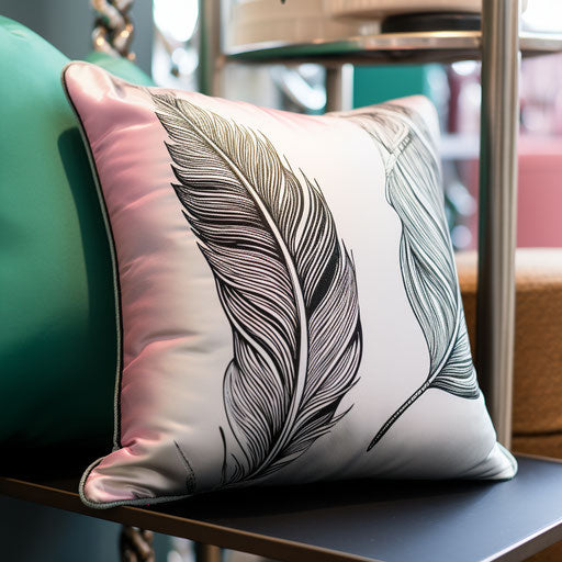 Black and white feather print pillow, realistic detail