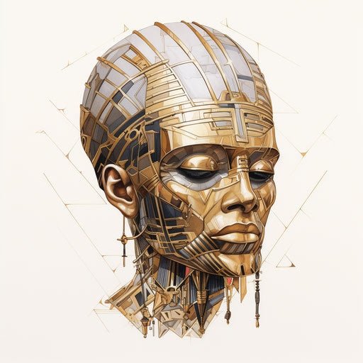 Head of Egyptian Pharaoh in Minimalist Line Art Style