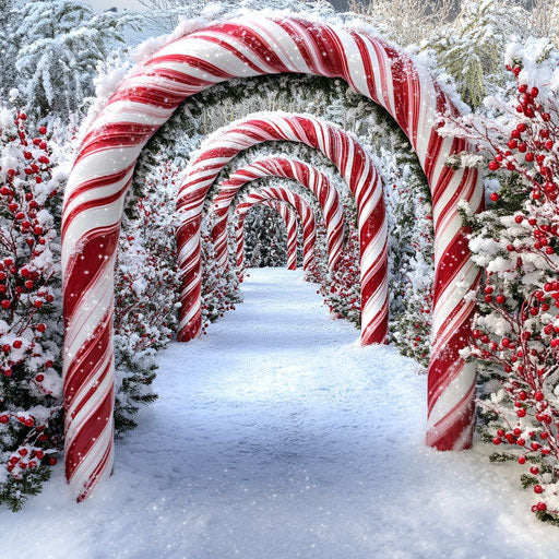 Candy cane archway to a whimsical winter wonderland