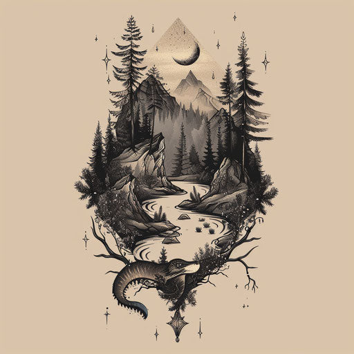 Nature-inspired flat tattoo sketch in clipart style