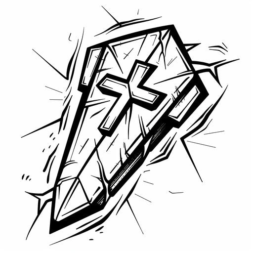 Minimalist flat sketch of a coffin with a cross