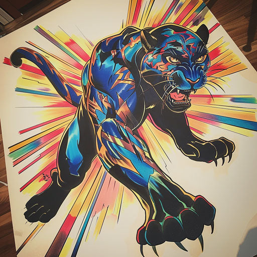 Dynamic retro style panther tattoo in comic book
