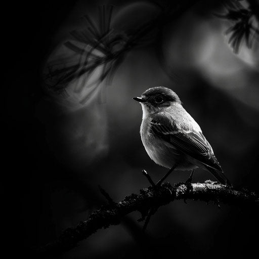 Bluebird in a black and white photograph with striking contrasts