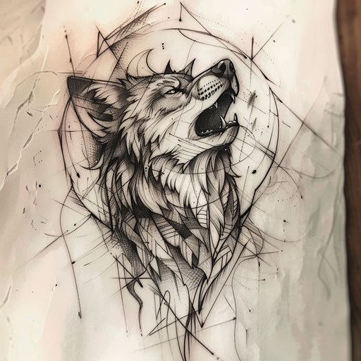 Sketch of a mystical wolf howling at the moon tattoo
