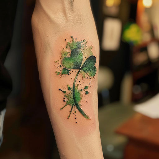 Abstract shamrock tattoo with splash of greens on white canvas