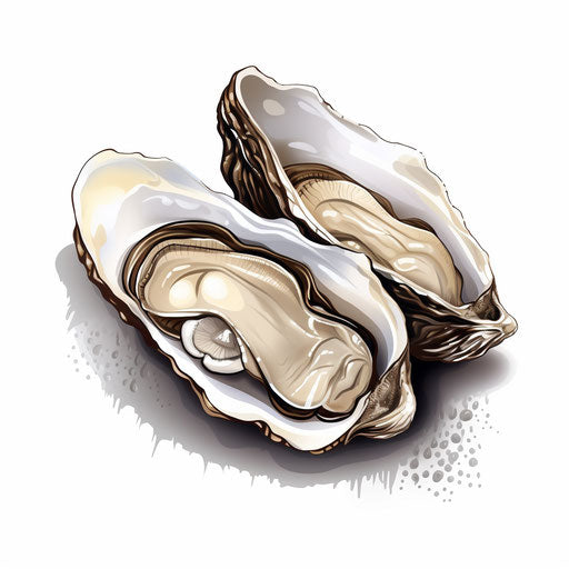 Oyster clipart in the style of Chiaroscuro Art, on white background