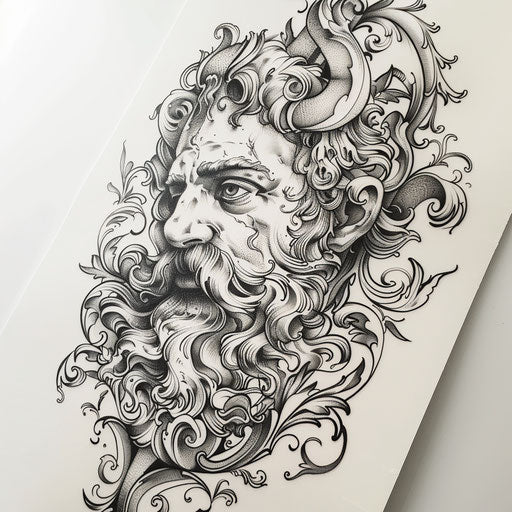 Baroque-style tattoo of Hades with lush ornate details