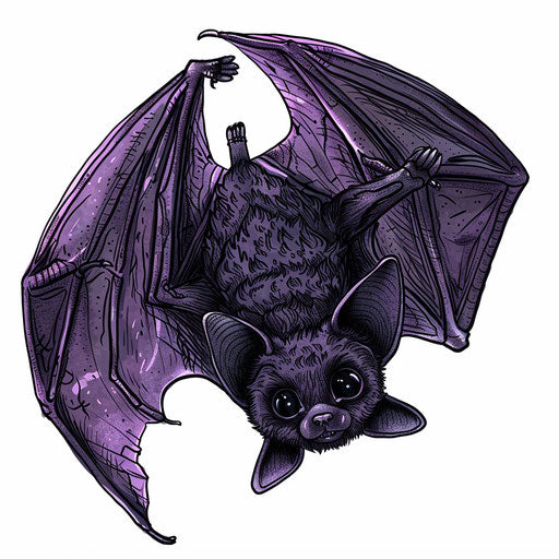 Creepy-cute bat tattoo sketch hanging upside down in flat design