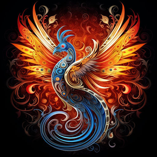 Phoenix bird decorative drawing in opulent ornamentation style