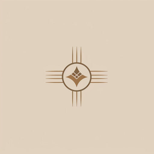 Minimalist logo with a modern emblem and a light brown background