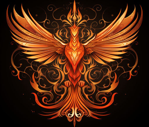 Flaming orange bird in art nouveau style