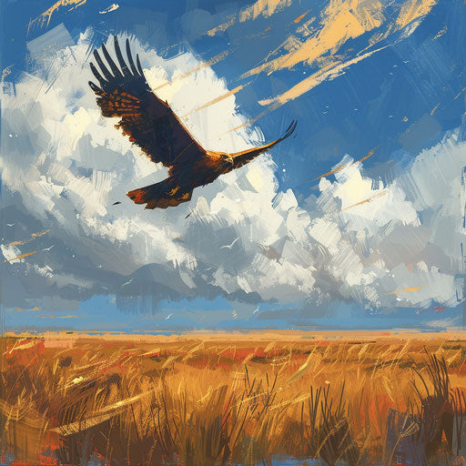 Bird kite soaring over a vast savannah