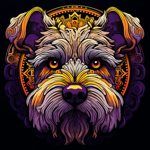 Purple and gold schnauzer dog illustration ornament