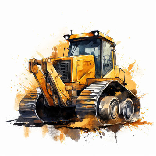 Bulldozer clipart, Oil painting style, white background