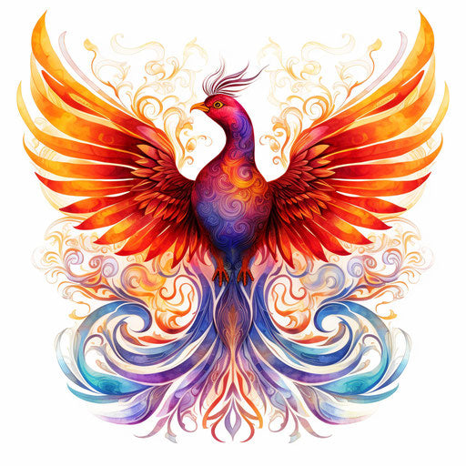 Phoenix bird, watercolor illustration, isolated on white