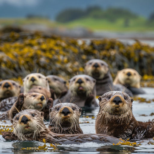 Sea otters gathering in a serene estuary