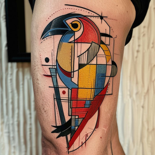 Color-blocked flat tattoo sketch for an evolution tattoo