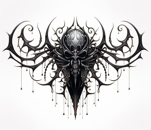 Tribal spider tattoo with bird style baroque ornament