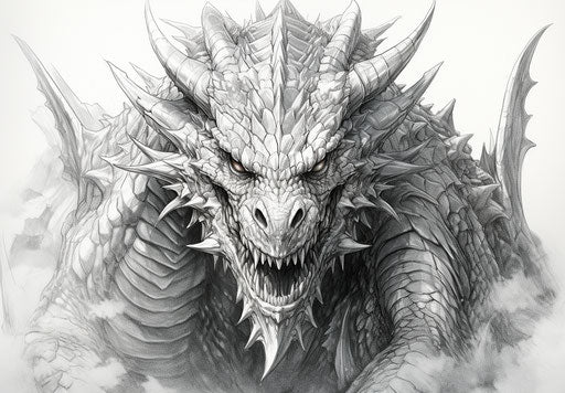 Dragon drawing and coloring in 3D, subtle ink style
