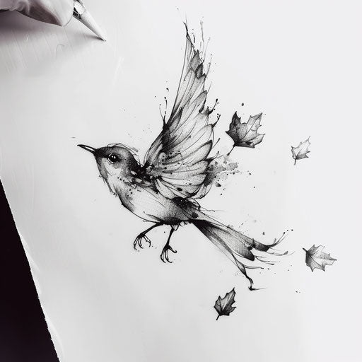 Leaf transformed into flying bird on white backdrop