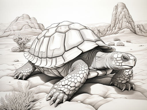 The turtle coloring page for kids, detailed hyperrealism style